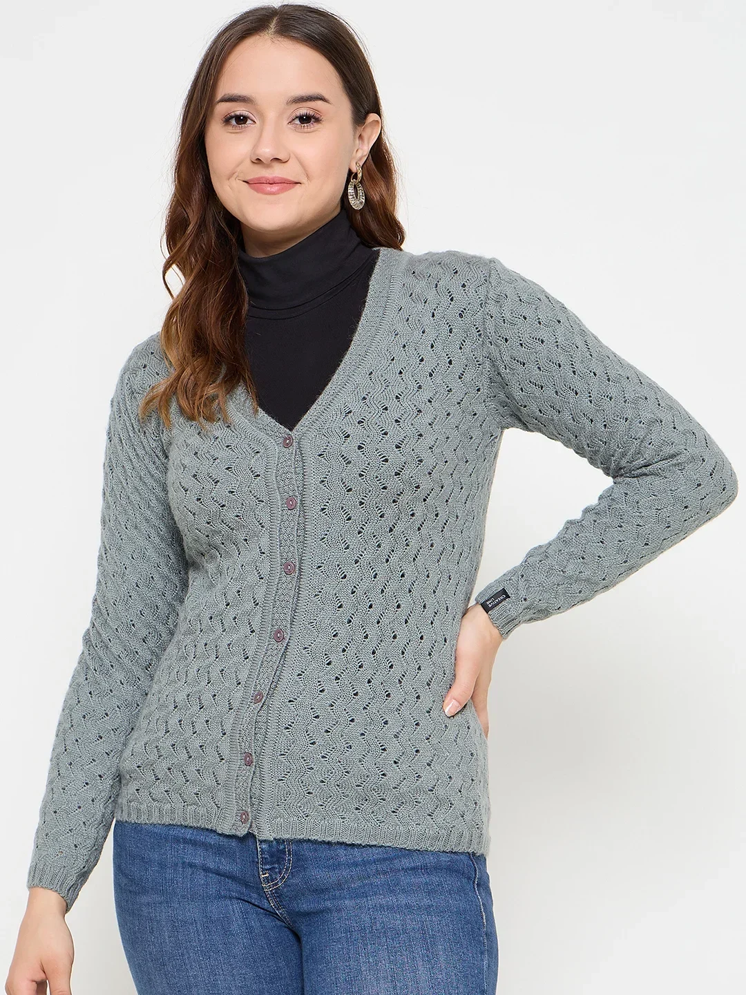 Grey Knitted Cardigan for Women by Creative Line