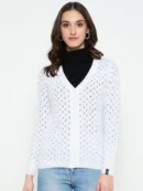 White Knitted Cardigan for Women by Creative Line