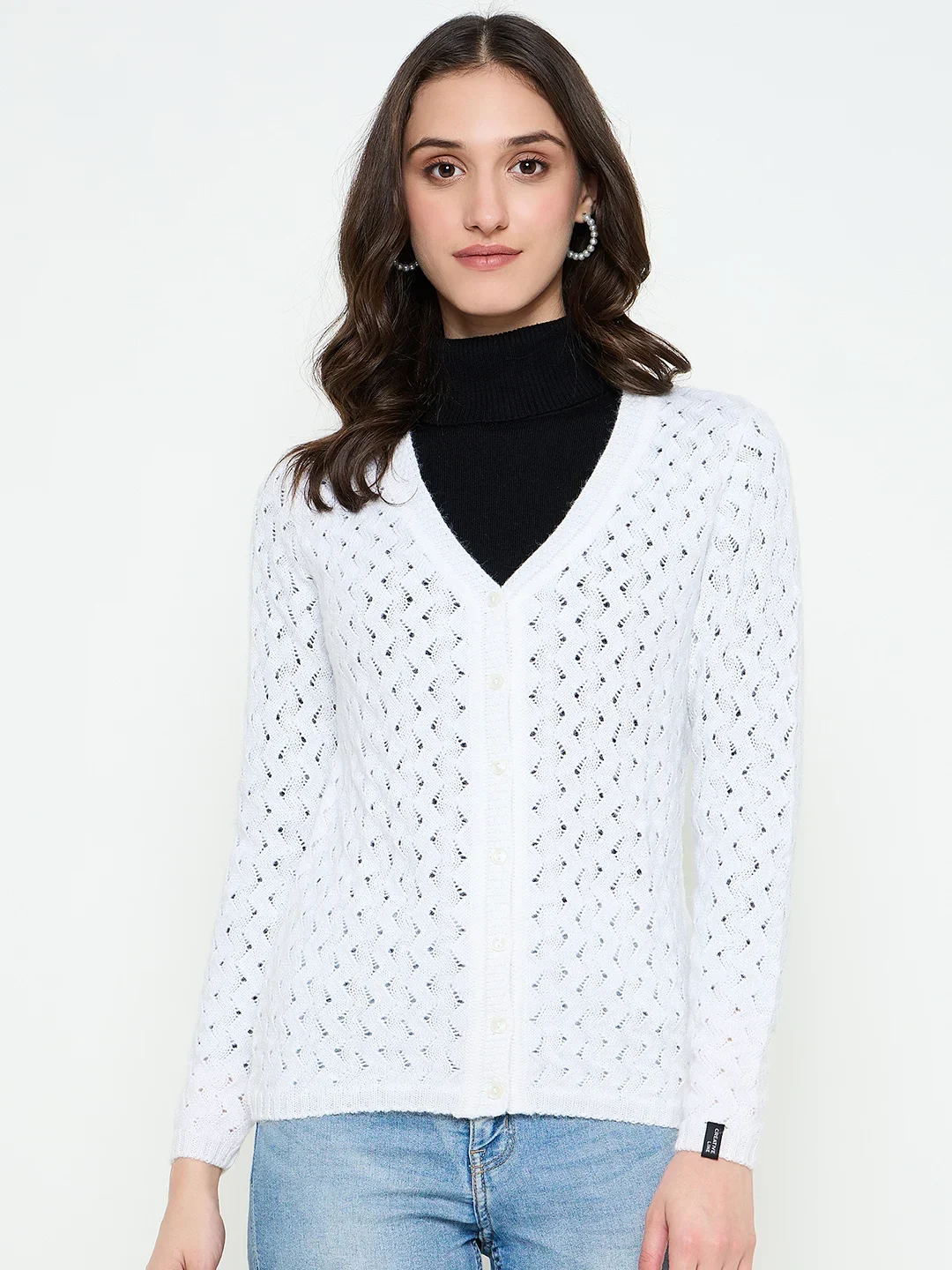 White Knitted Cardigan for Women by Creative Line