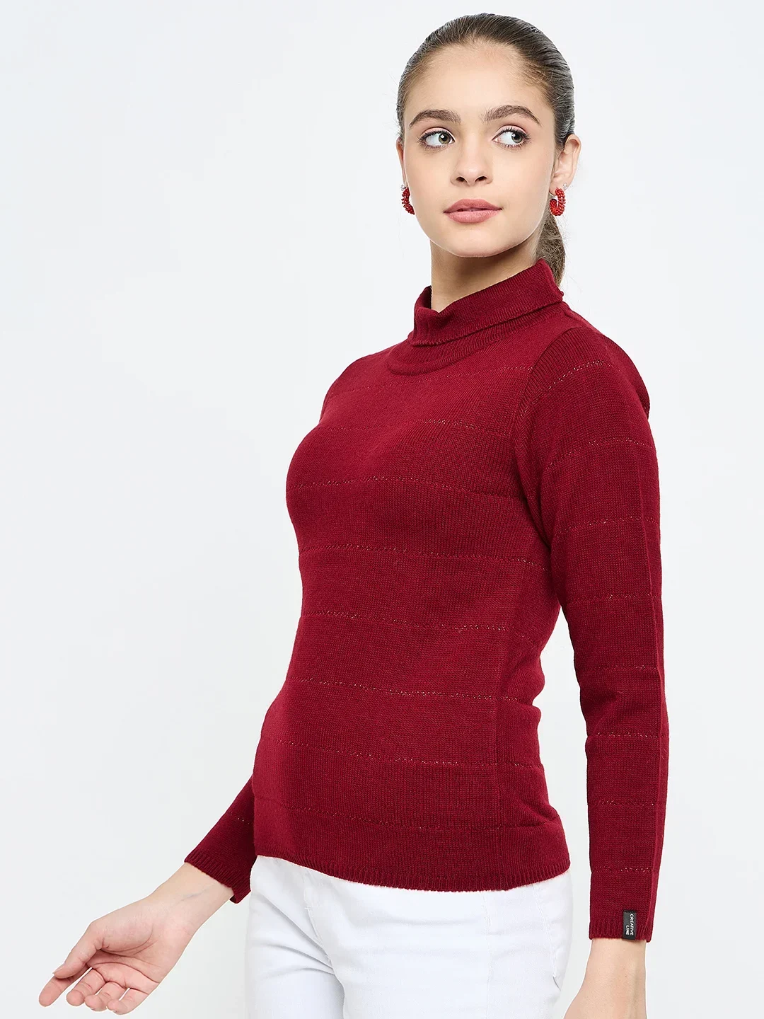 Creative Line Maroon Self Design Knitted Top - Image 3