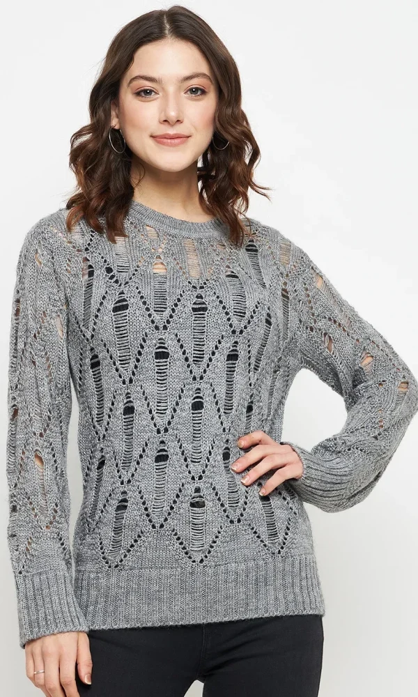 Grey Knitted Casual Top for Women by Creative Line