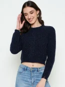 Navy Blue Knitted Top for Women by Creative Line