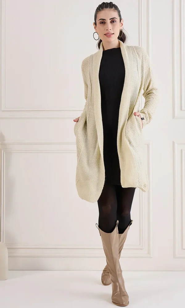 Beige Knitted Shrug for Women by Creative Line