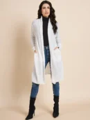 White Knitted Shrug for Women by Creative Line