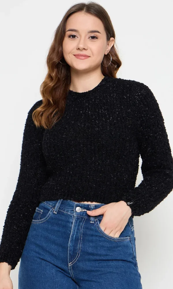 Black Crop Top for Women by Creative Line