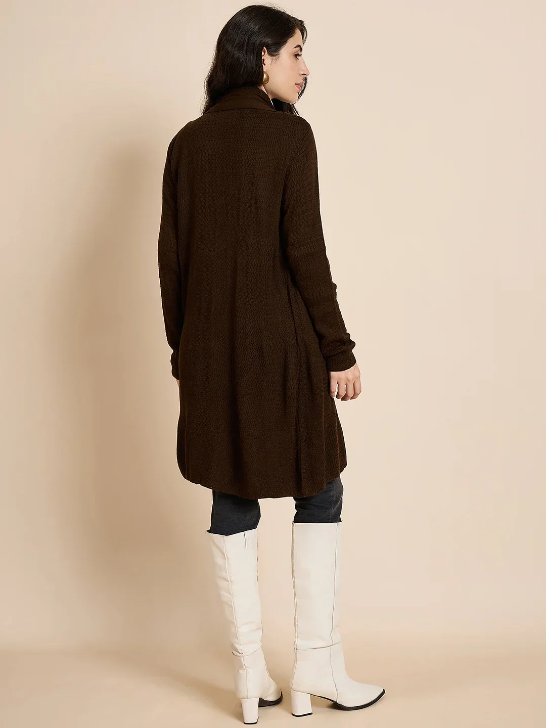 Creative Line Brown Self Design Knitted Shrug - Image 4