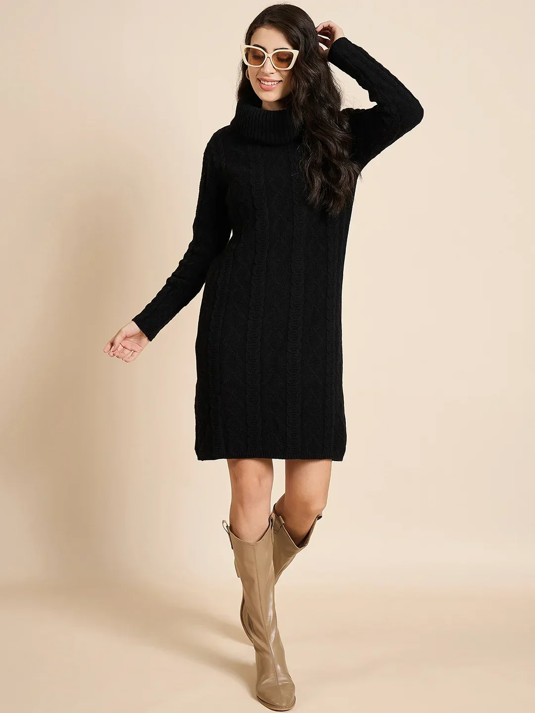 Creative Line Black Self Design Knitted Dress - Image 6