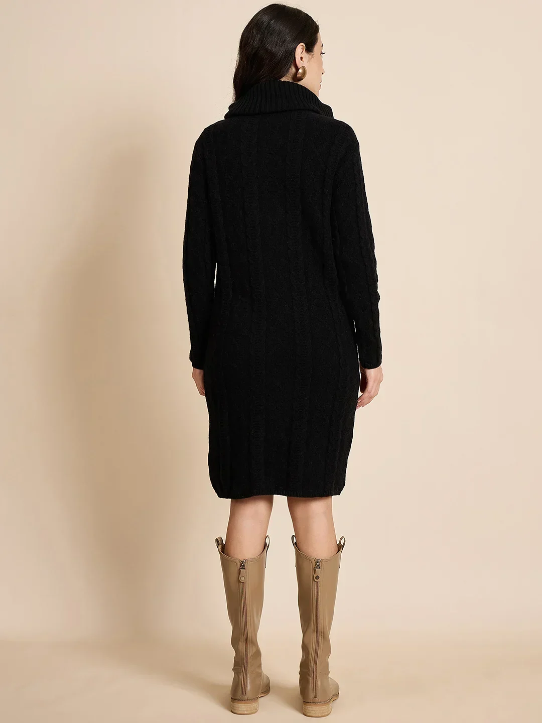 Creative Line Black Self Design Knitted Dress - Image 4