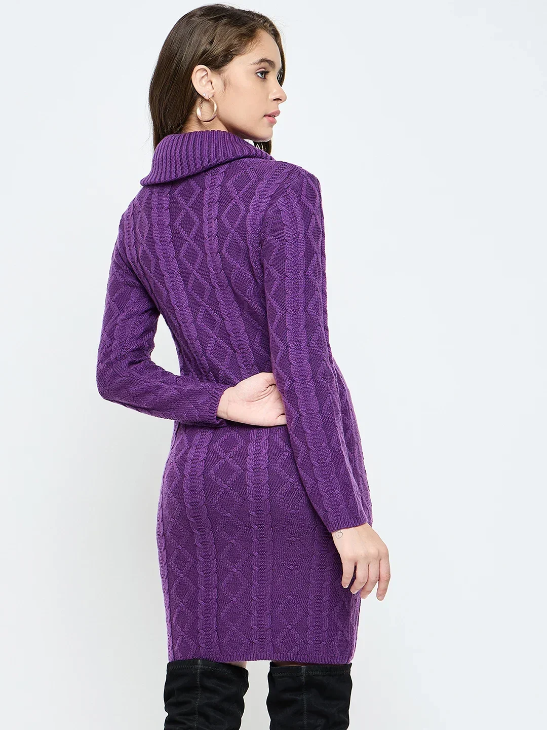Creative Line Purple Self Design Knitted Dress - Image 5