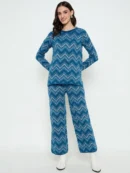 Blue Knitted Co-ord Set for Women by Creative Line
