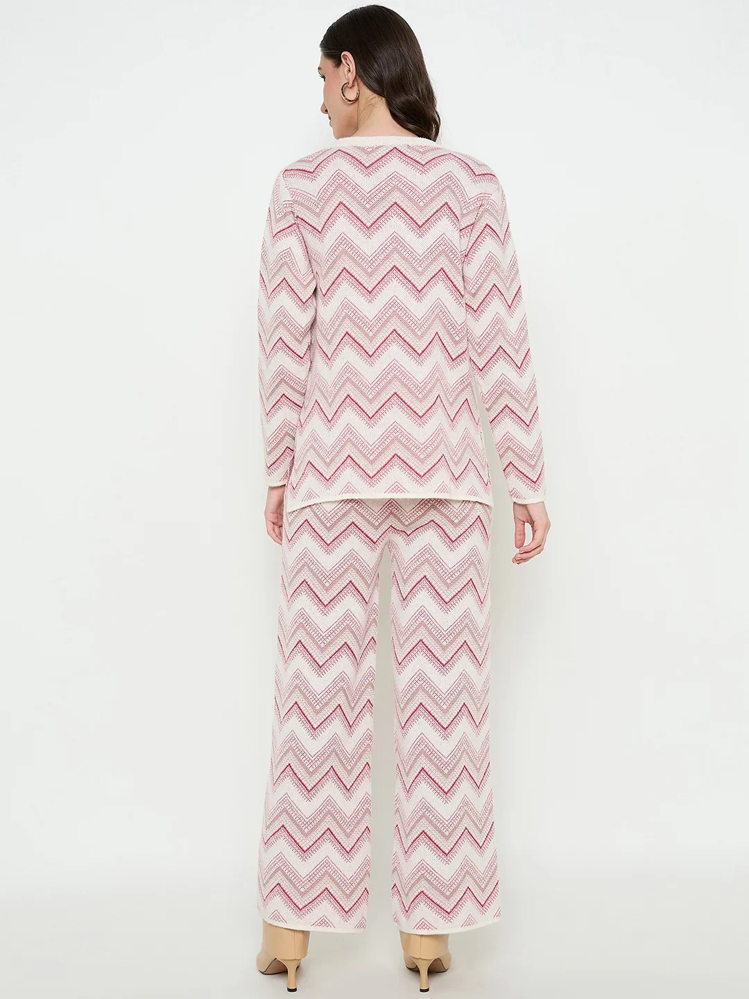 Creative Line White Self Design Knitted Co-ord Set - Image 4
