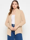 Beige Knitted Shrug for Women by Creative Line