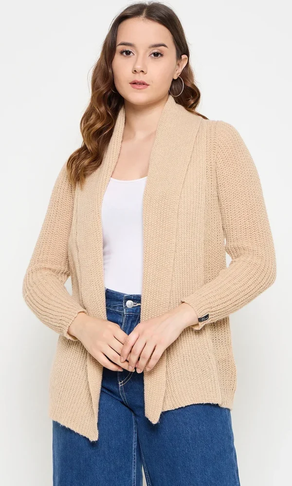 Beige Knitted Shrug for Women by Creative Line