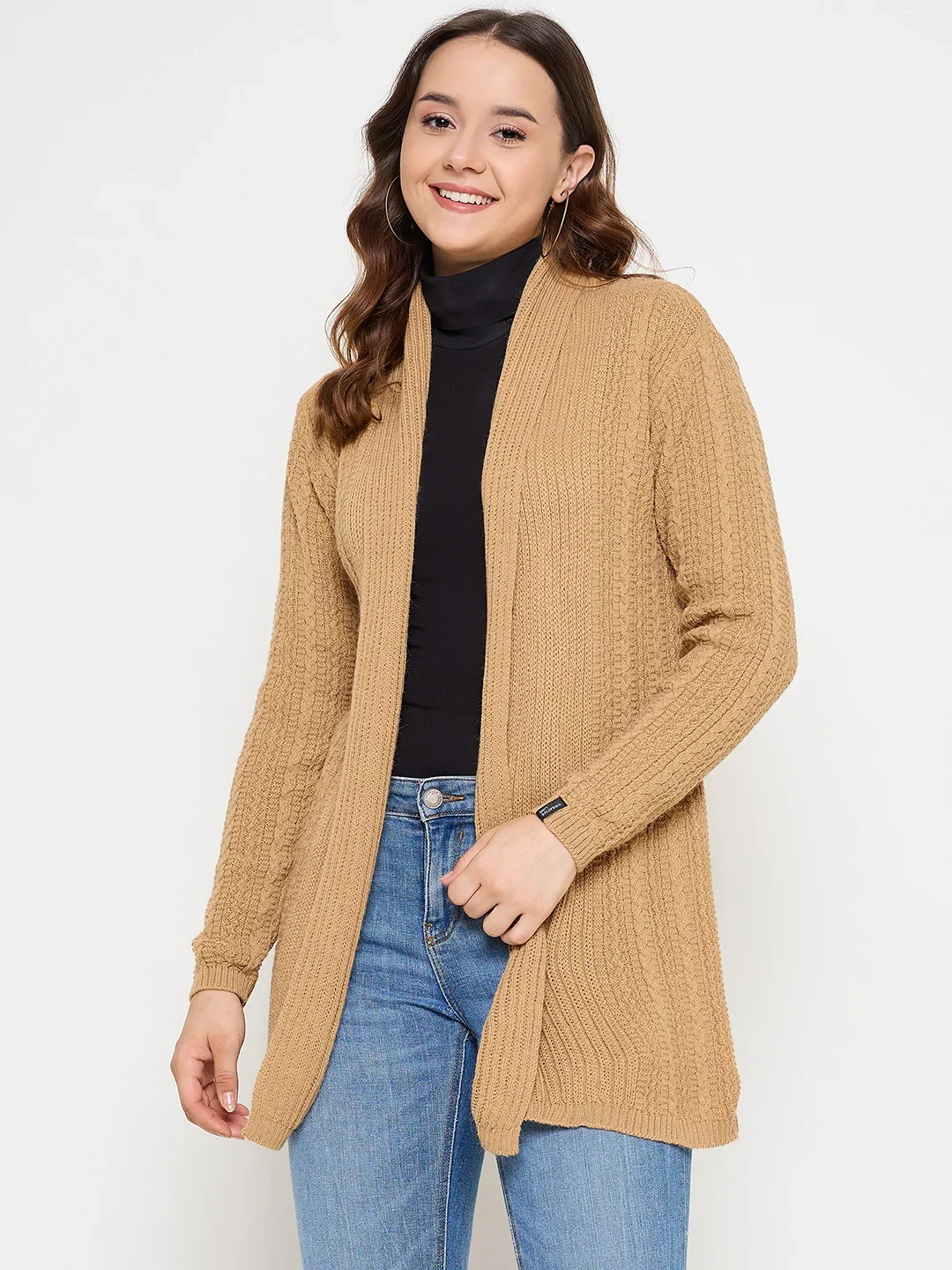 Beige Knitted Shrug for Women by Creative Line
