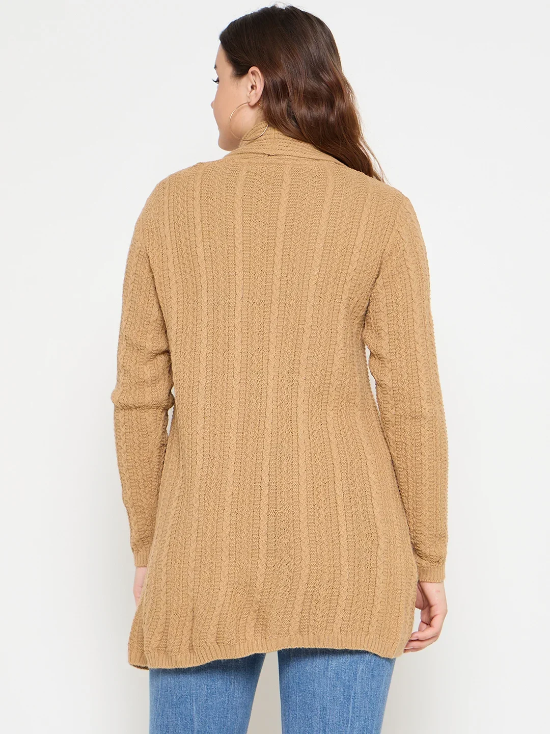 Creative Line Beige Self Design Knitted Shrug - Image 5
