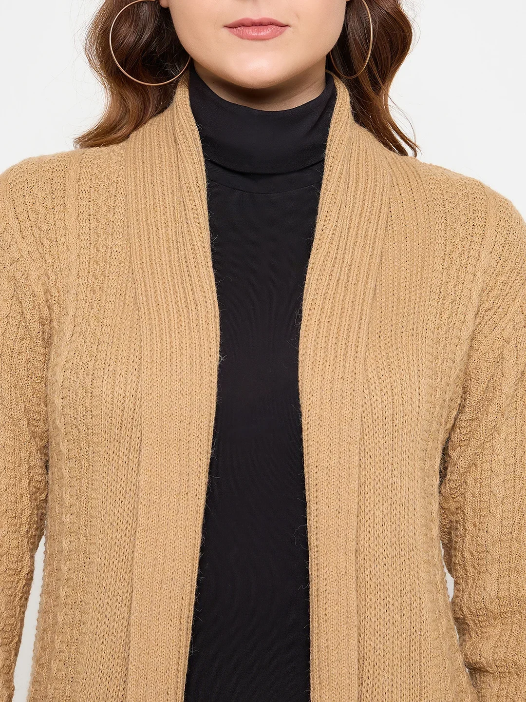 Creative Line Beige Self Design Knitted Shrug - Image 6