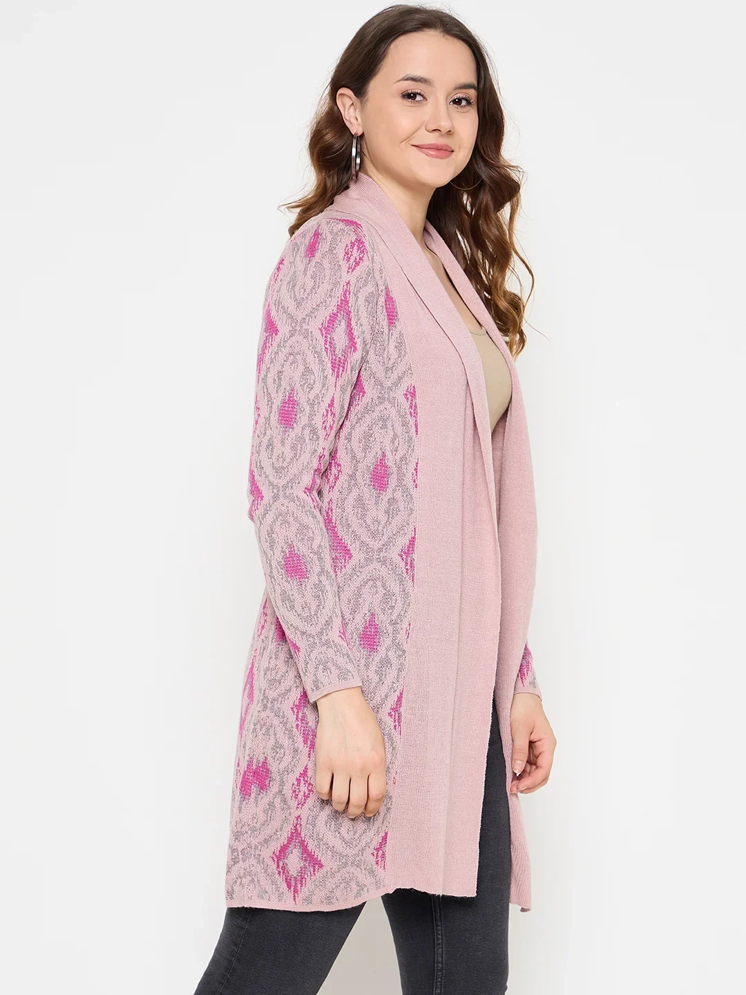 Creative Line Pink Self Design Knitted Shrug - Image 4