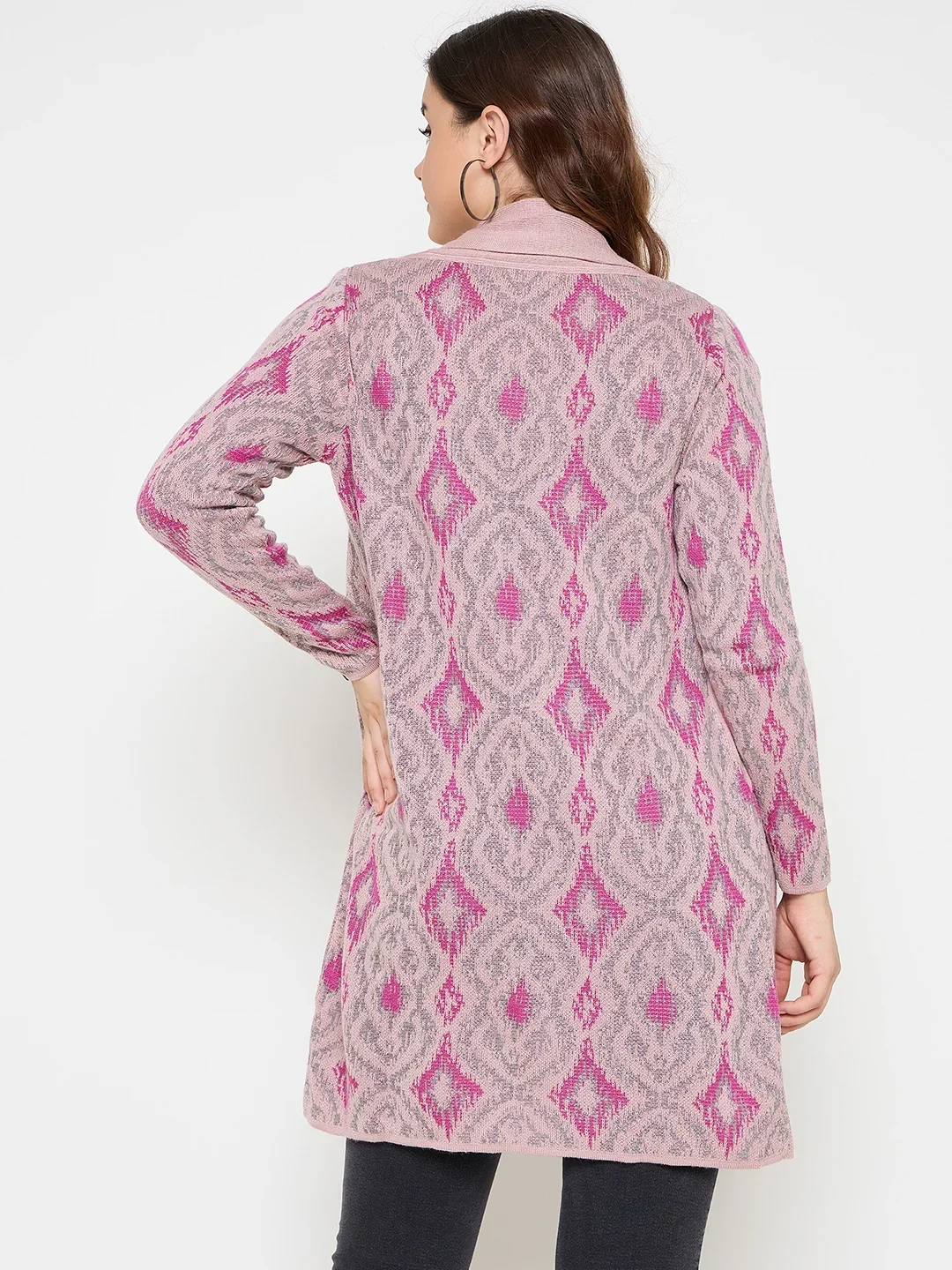 Creative Line Pink Self Design Knitted Shrug - Image 5