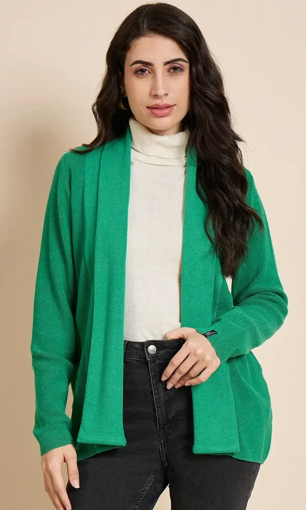 Green Knitted Shrug for Women by Creative Line