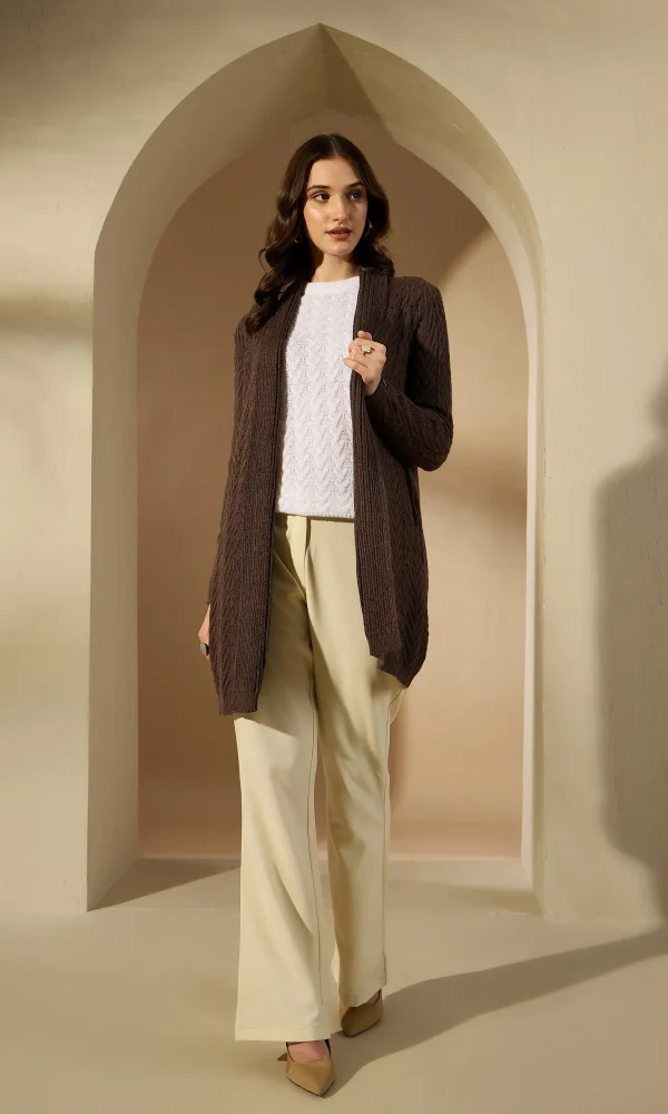 Brown Knitted Shrug for Women by Creative Line
