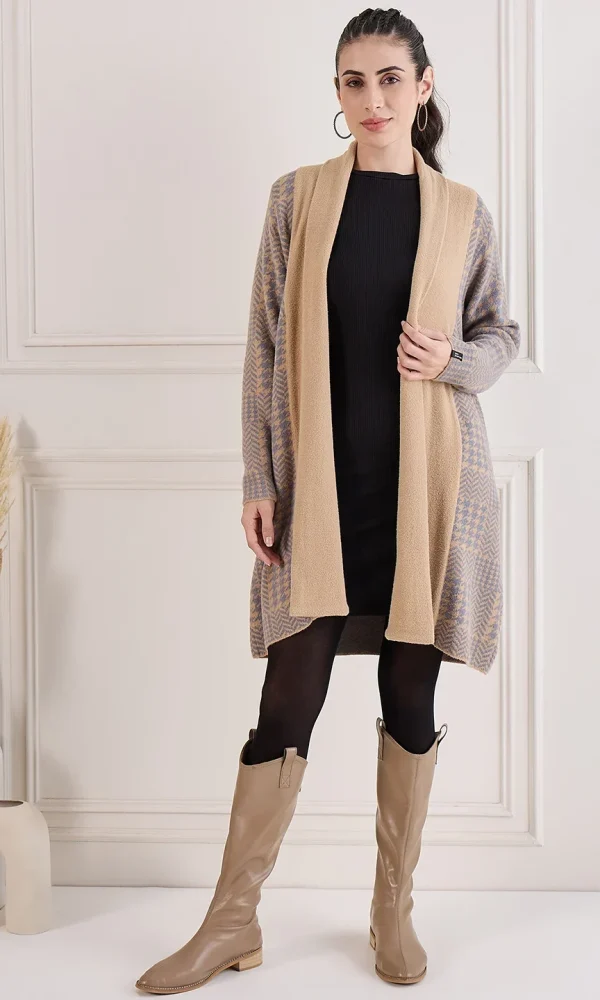 Beige Knitted Shrug for Women by Creative Line