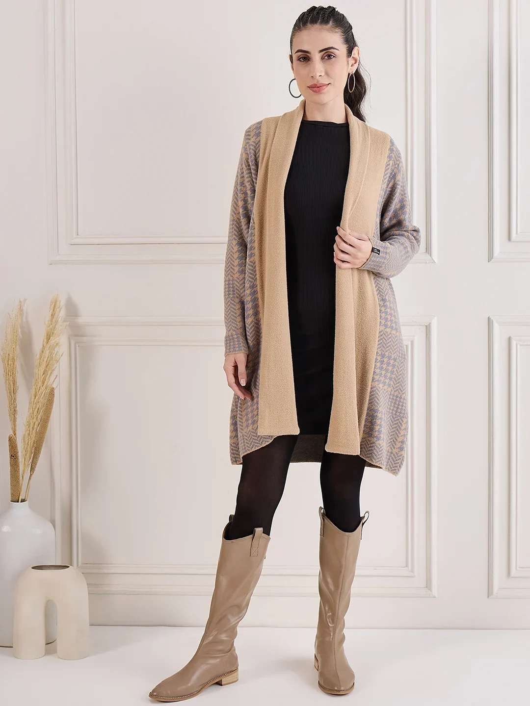 Beige Knitted Shrug for Women by Creative Line