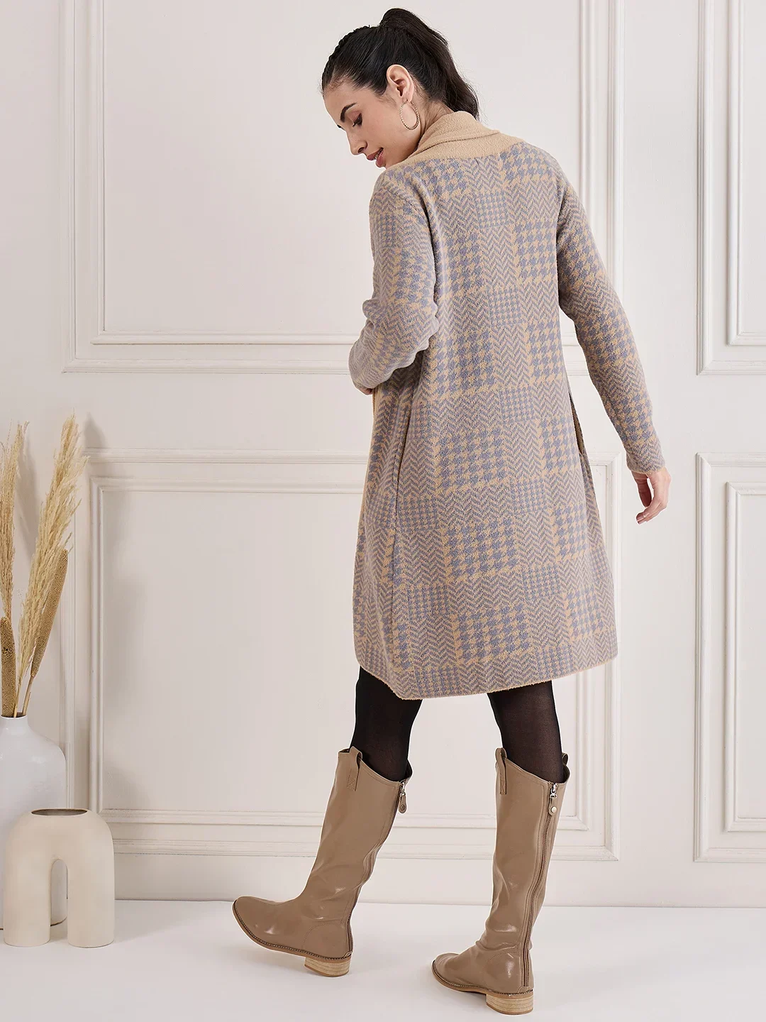 Creative Line Beige Self Design Knitted Shrug - Image 4