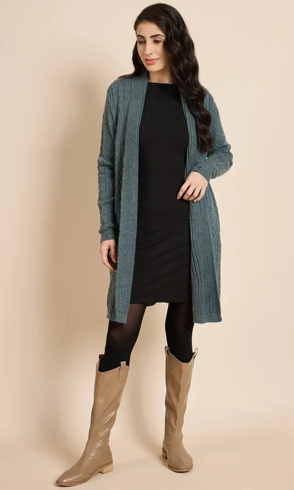 Green Knitted Shrug for Women by Creative Line