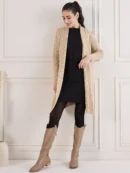 Beige Knitted Shrug for Women by Creative Line