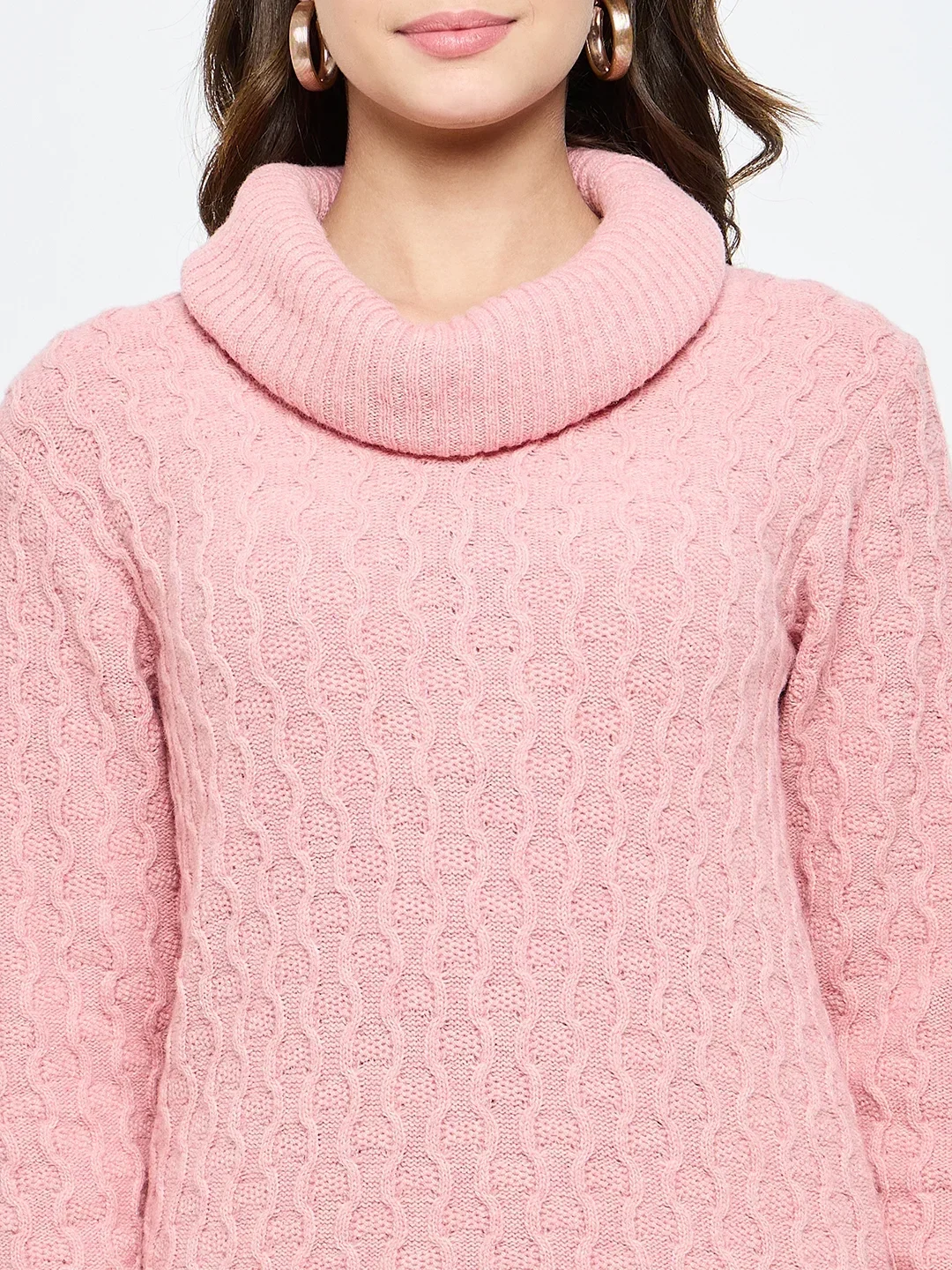 Creative Line Pink Self Design Knitted Dress - Image 6