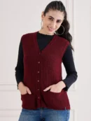 Maroon Knitted Cardigan for Women by Creative Line