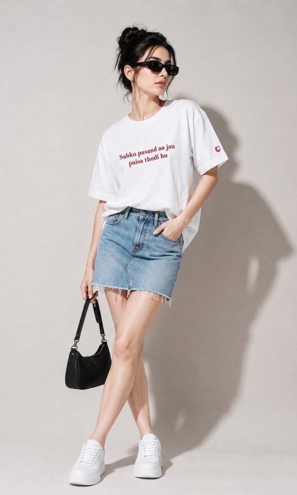 White Oversized T-Shirt for Women by Creative Line