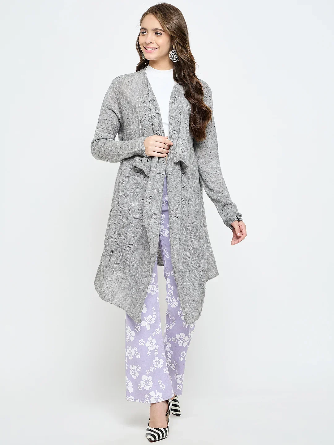 Grey Knitted Shrug for Women by Creative Line