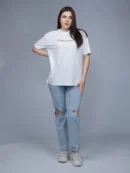 White Drop Shoulder T-Shirt for Women by Creative Line