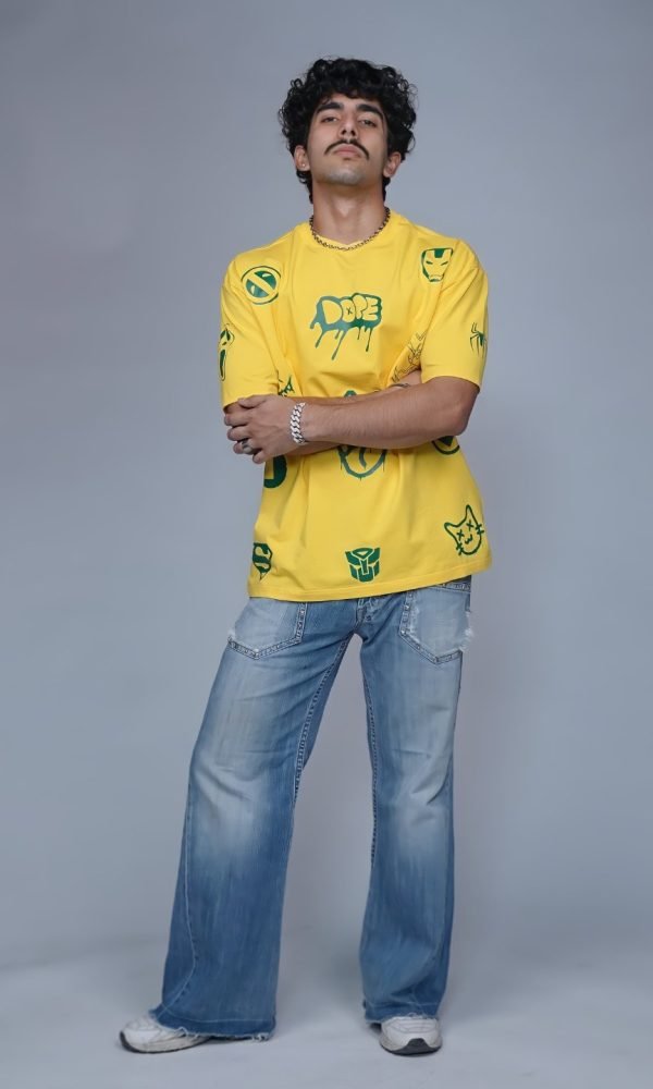 Yellow Drop Shoulder T-Shirt for Men by Creative Line
