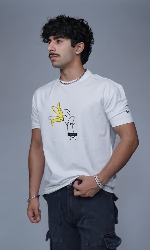 White Drop Shoulder T-Shirt for Men by Creative Line