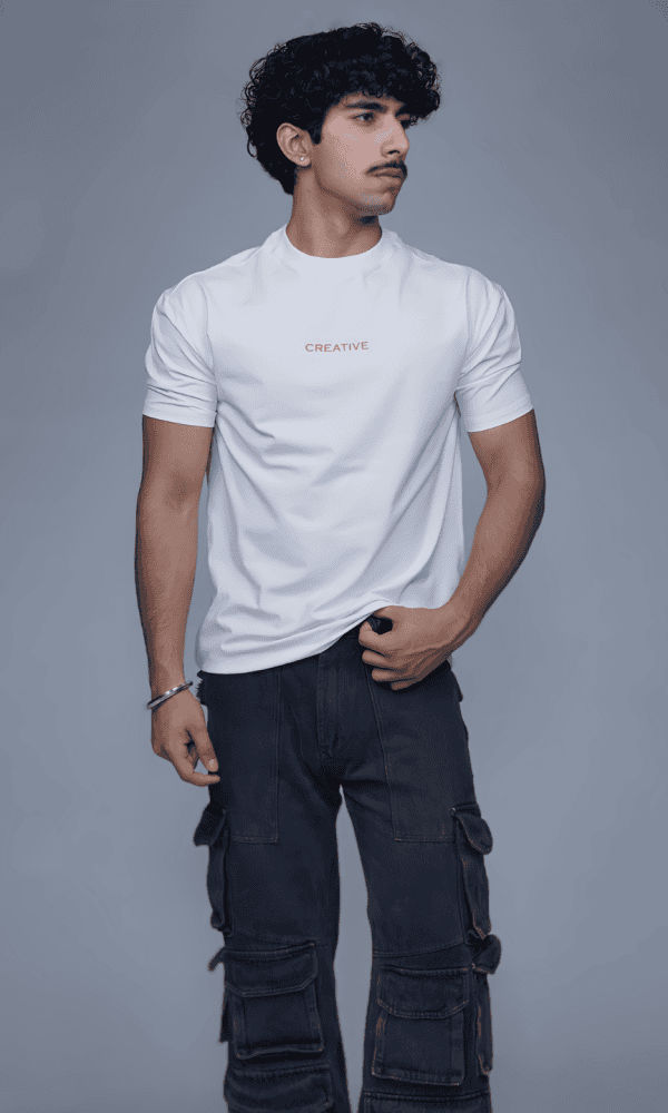 White Drop Shoulder T-Shirt for Men by Creative Line