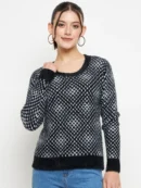 Black Knitted Round Neck Winter Top for Women by Creative Line