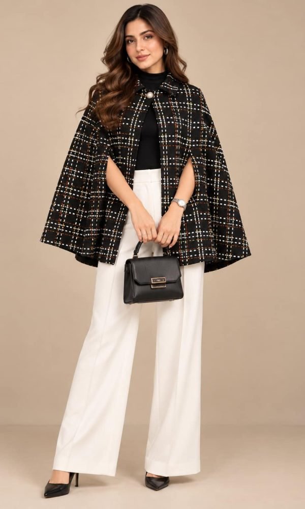 Black Geometrical Cape for Women by Creative Line