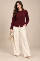 Maroon Knit Cardigan for Women by Creative Line
