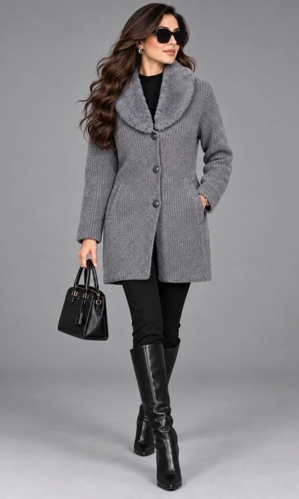 Grey Grey Fur Coat for Women by Creative Line