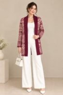 Maroon Open Front Shrug for Women by Creative Line