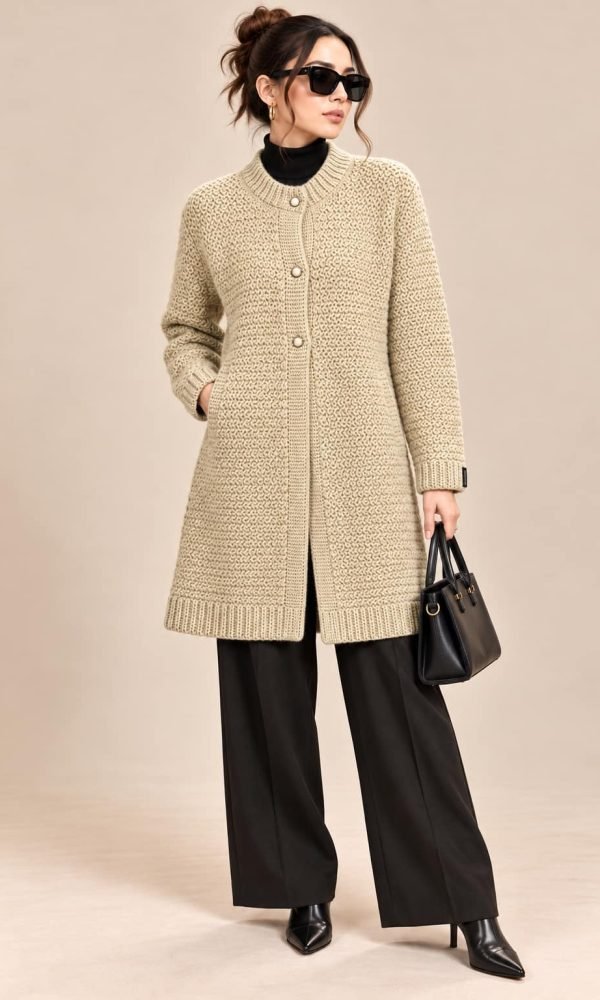 Beige Long Coat for Women by Creative Line