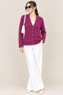Wine V-Neck Cardigan for Women by Creative Line