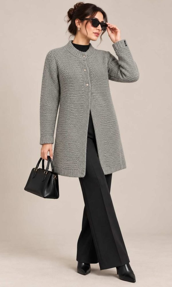 Grey Long Coat for Women by Creative Line
