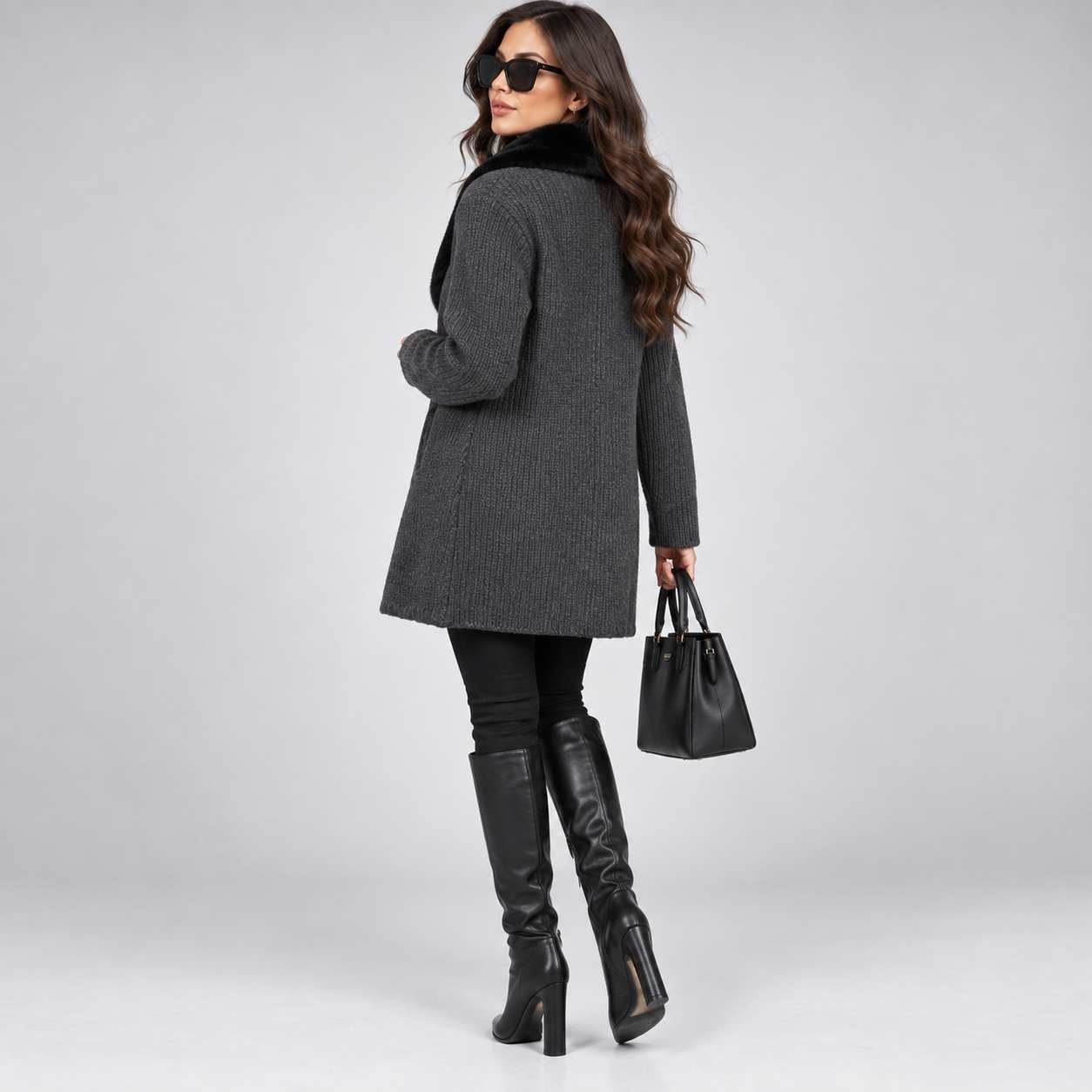Creative Line Black Fur Coat - Image 3