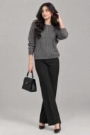 Grey Knit Round Neck Top for Women by Creative Line