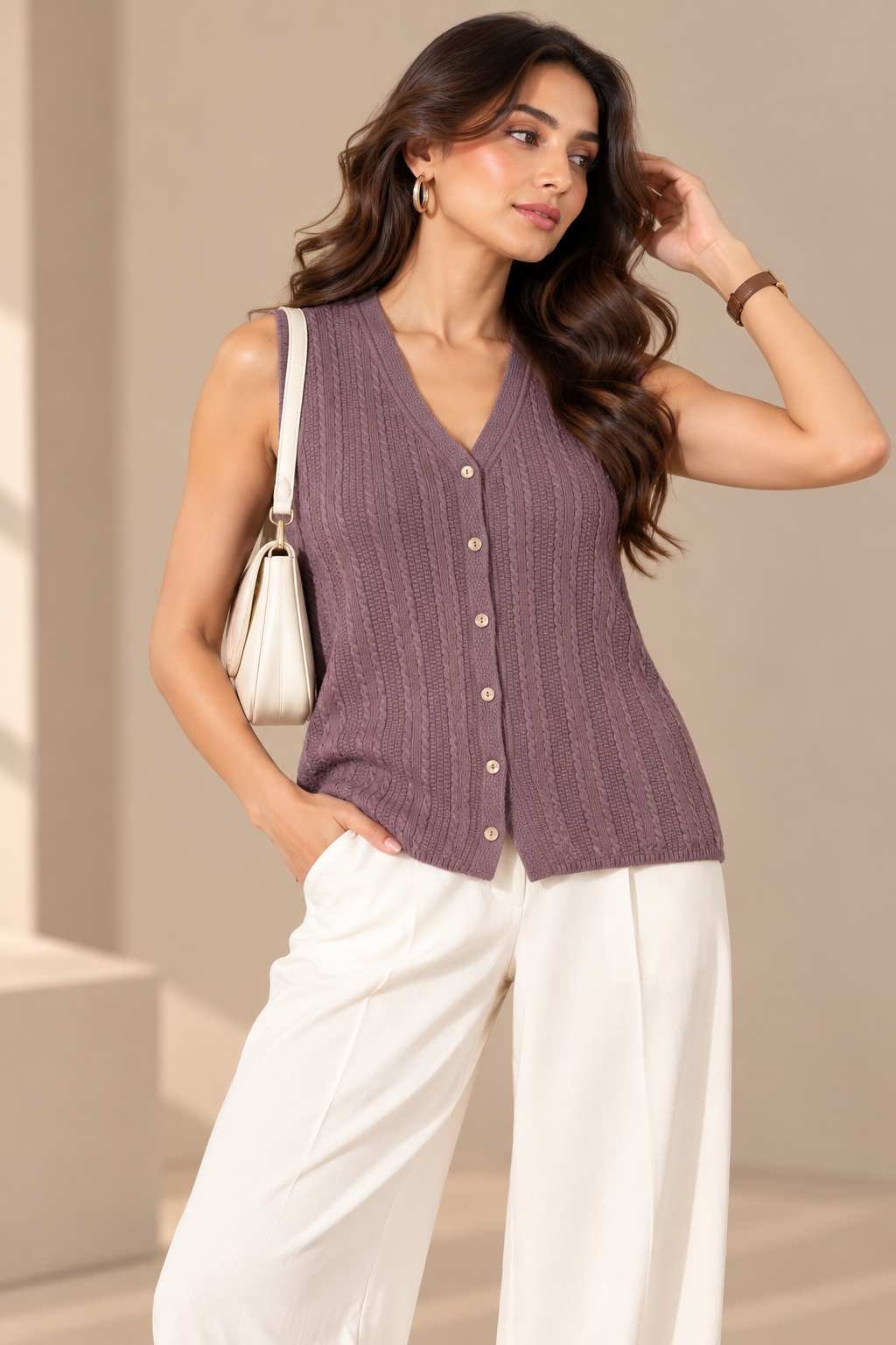 CREATIVE LINE SLEEVELESS KNITTED CARDIGAN 5 4 4
