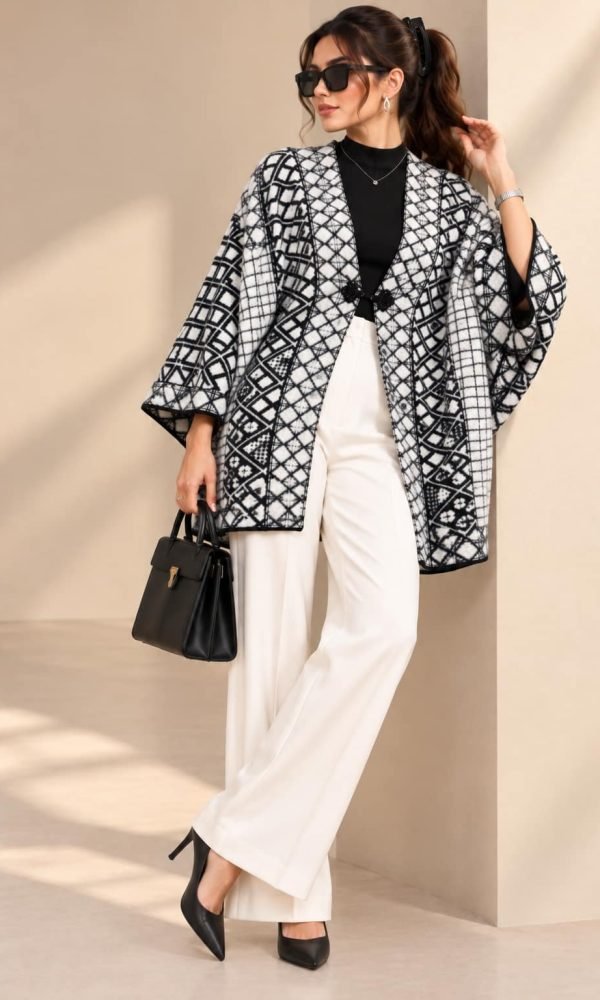 Black Geometrical Cape for Women by Creative Line