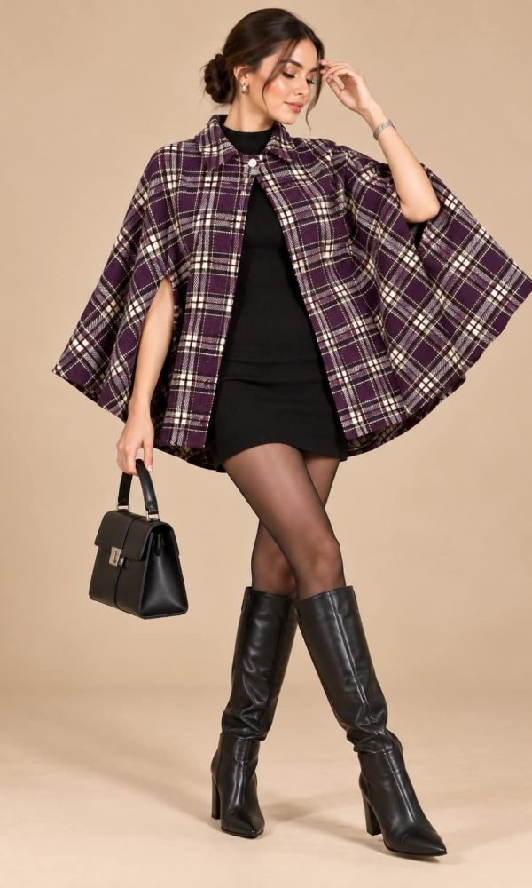 Wine Geometrical Cape for Women by Creative Line
